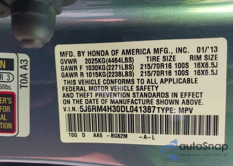 2013 Honda Cr-V Lx из США, поврежденный, VIN 5J6RM4H30DL041387